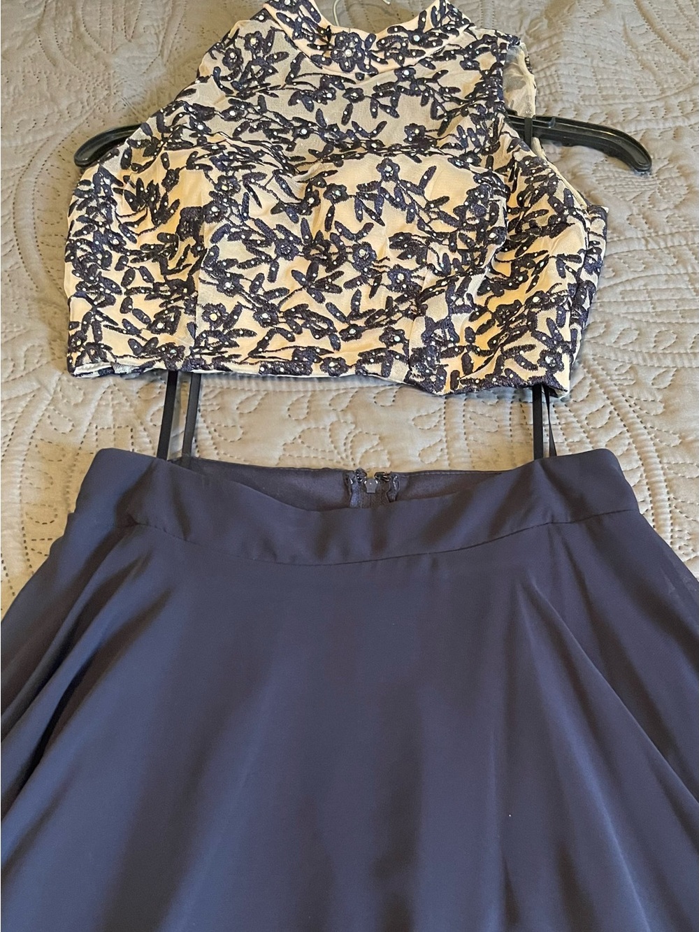 Jodi Kristopher Navy Circle Skirt with Cream & Navy Floral Top Set